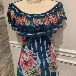 Woman’s off shoulder floral ruffle dress